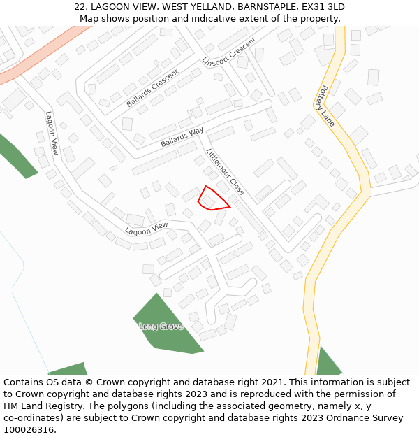 22, LAGOON VIEW, WEST YELLAND, BARNSTAPLE, EX31 3LD: Location map and indicative extent of plot