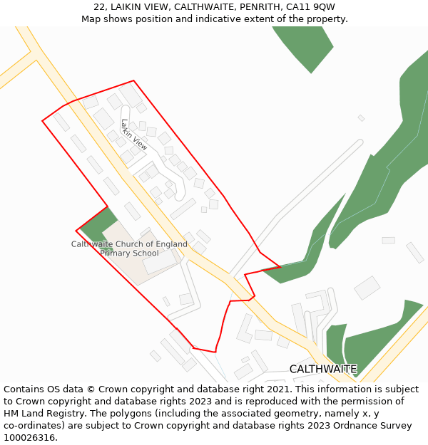 22, LAIKIN VIEW, CALTHWAITE, PENRITH, CA11 9QW: Location map and indicative extent of plot