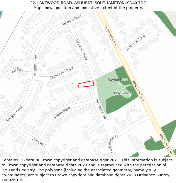 22, LAKEWOOD ROAD, ASHURST, SOUTHAMPTON, SO40 7DG: Location map and indicative extent of plot