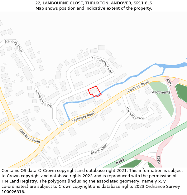 22, LAMBOURNE CLOSE, THRUXTON, ANDOVER, SP11 8LS: Location map and indicative extent of plot