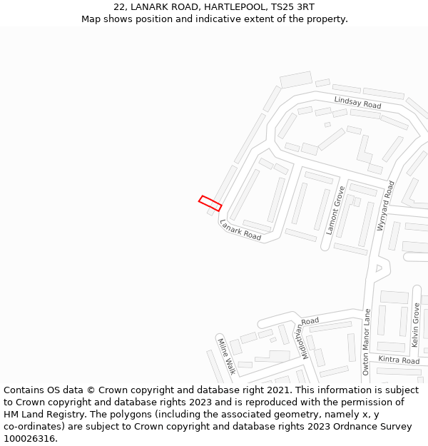 22, LANARK ROAD, HARTLEPOOL, TS25 3RT: Location map and indicative extent of plot