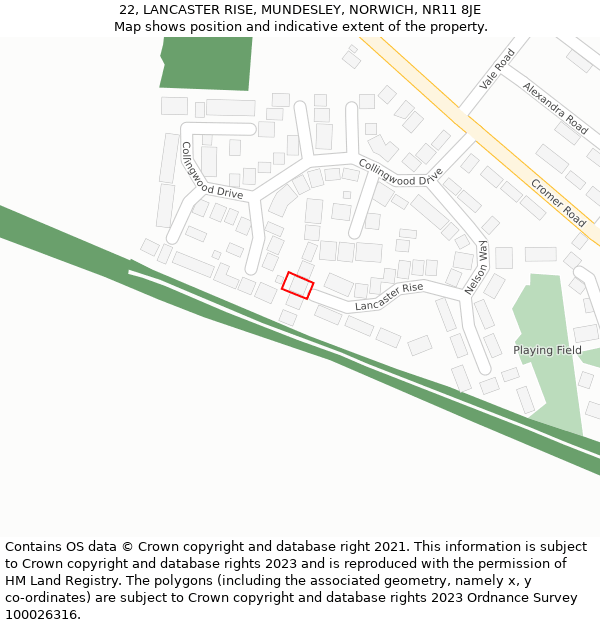 22, LANCASTER RISE, MUNDESLEY, NORWICH, NR11 8JE: Location map and indicative extent of plot