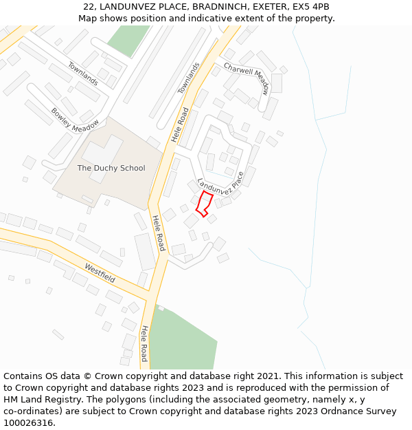 22, LANDUNVEZ PLACE, BRADNINCH, EXETER, EX5 4PB: Location map and indicative extent of plot