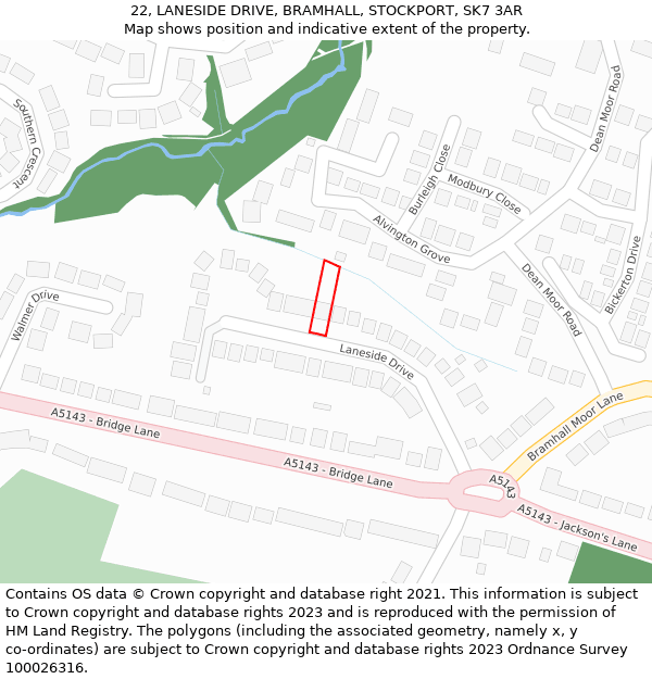 22, LANESIDE DRIVE, BRAMHALL, STOCKPORT, SK7 3AR: Location map and indicative extent of plot