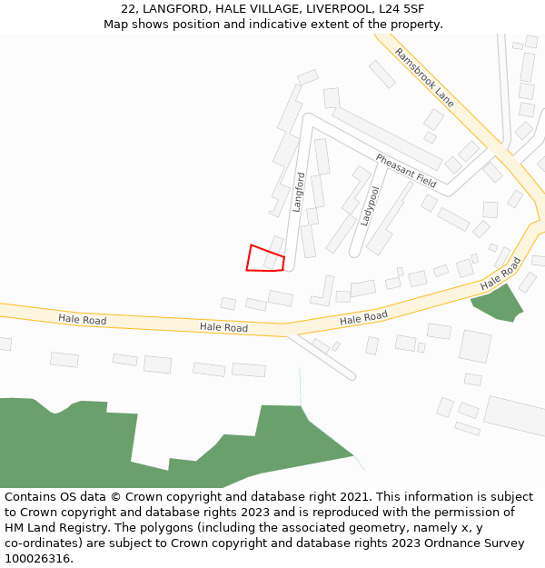 22, LANGFORD, HALE VILLAGE, LIVERPOOL, L24 5SF: Location map and indicative extent of plot