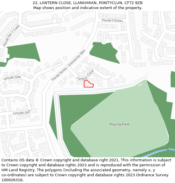 22, LANTERN CLOSE, LLANHARAN, PONTYCLUN, CF72 9ZB: Location map and indicative extent of plot