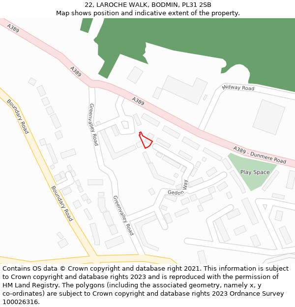 22, LAROCHE WALK, BODMIN, PL31 2SB: Location map and indicative extent of plot