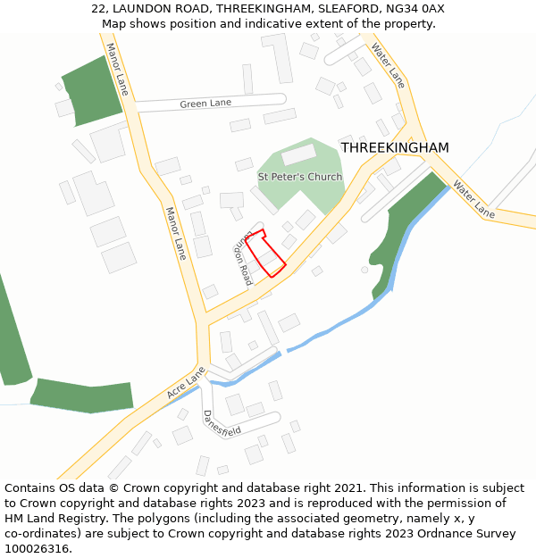 22, LAUNDON ROAD, THREEKINGHAM, SLEAFORD, NG34 0AX: Location map and indicative extent of plot