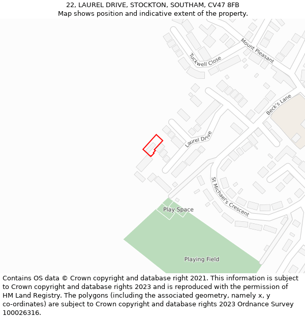 22, LAUREL DRIVE, STOCKTON, SOUTHAM, CV47 8FB: Location map and indicative extent of plot