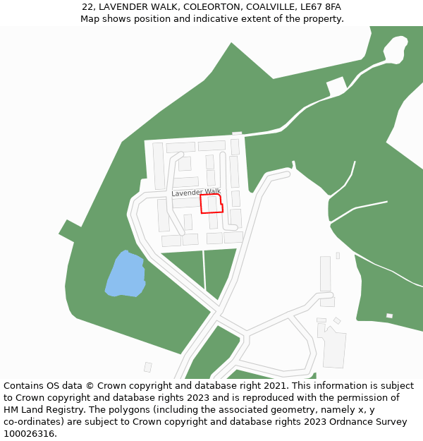 22, LAVENDER WALK, COLEORTON, COALVILLE, LE67 8FA: Location map and indicative extent of plot