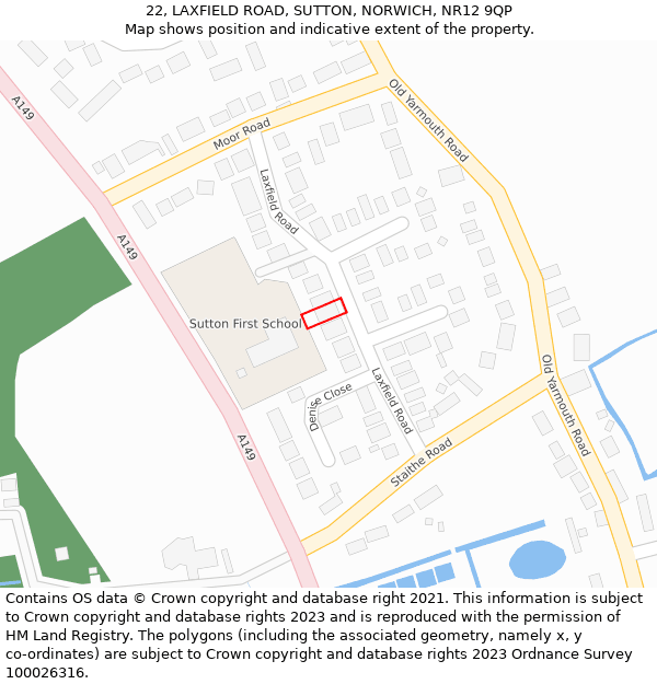 22, LAXFIELD ROAD, SUTTON, NORWICH, NR12 9QP: Location map and indicative extent of plot
