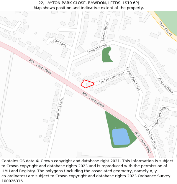 22, LAYTON PARK CLOSE, RAWDON, LEEDS, LS19 6PJ: Location map and indicative extent of plot