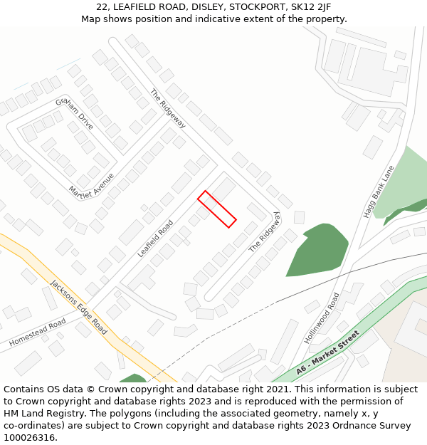 22, LEAFIELD ROAD, DISLEY, STOCKPORT, SK12 2JF: Location map and indicative extent of plot