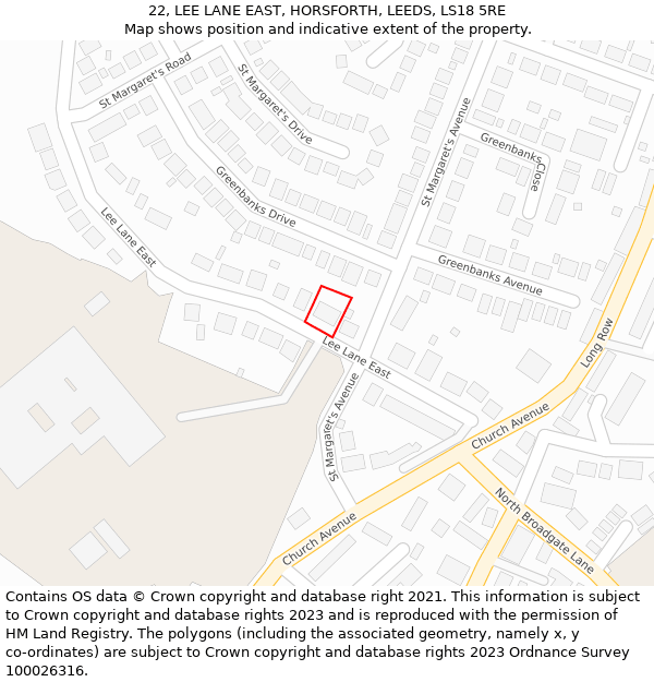 22, LEE LANE EAST, HORSFORTH, LEEDS, LS18 5RE: Location map and indicative extent of plot