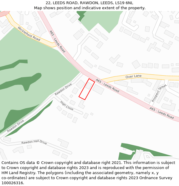 22, LEEDS ROAD, RAWDON, LEEDS, LS19 6NL: Location map and indicative extent of plot