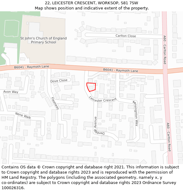 22, LEICESTER CRESCENT, WORKSOP, S81 7SW: Location map and indicative extent of plot