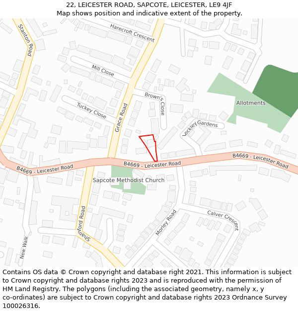 22, LEICESTER ROAD, SAPCOTE, LEICESTER, LE9 4JF: Location map and indicative extent of plot