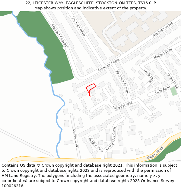 22, LEICESTER WAY, EAGLESCLIFFE, STOCKTON-ON-TEES, TS16 0LP: Location map and indicative extent of plot