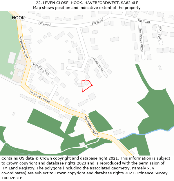 22, LEVEN CLOSE, HOOK, HAVERFORDWEST, SA62 4LF: Location map and indicative extent of plot