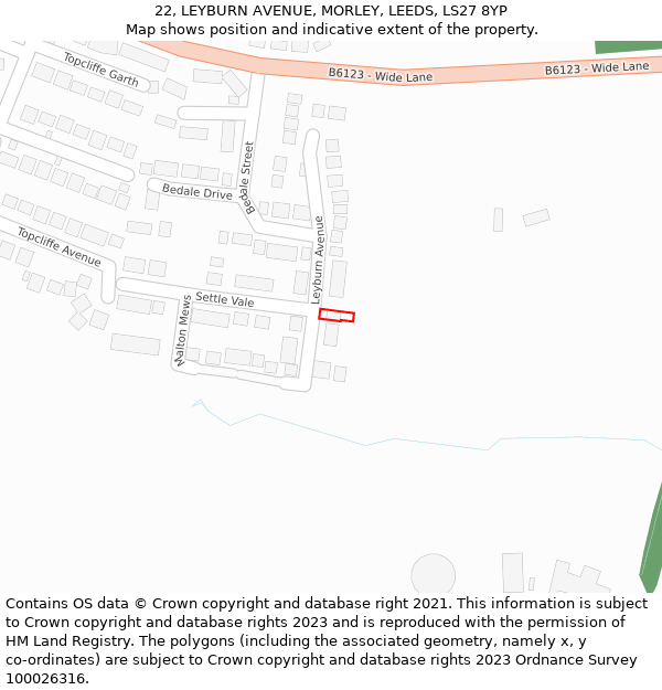 22, LEYBURN AVENUE, MORLEY, LEEDS, LS27 8YP: Location map and indicative extent of plot