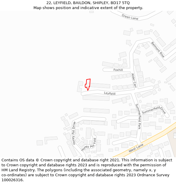 22, LEYFIELD, BAILDON, SHIPLEY, BD17 5TQ: Location map and indicative extent of plot