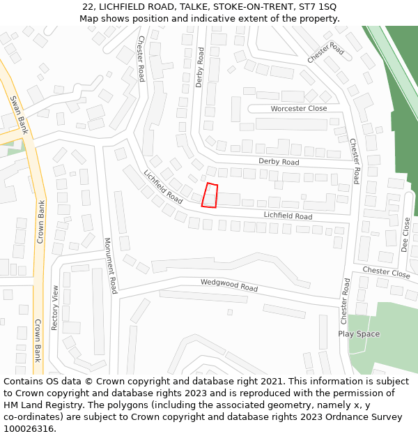22, LICHFIELD ROAD, TALKE, STOKE-ON-TRENT, ST7 1SQ: Location map and indicative extent of plot