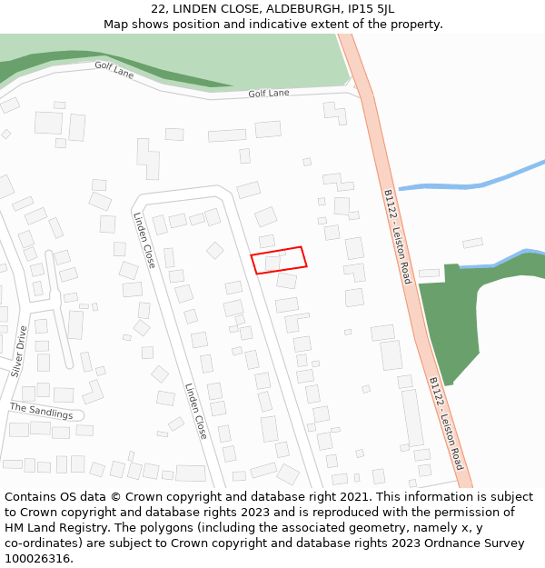 22, LINDEN CLOSE, ALDEBURGH, IP15 5JL: Location map and indicative extent of plot