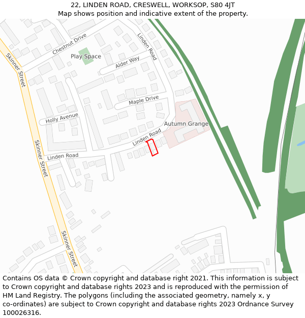 22, LINDEN ROAD, CRESWELL, WORKSOP, S80 4JT: Location map and indicative extent of plot