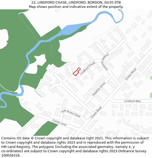 22, LINDFORD CHASE, LINDFORD, BORDON, GU35 0TB: Location map and indicative extent of plot