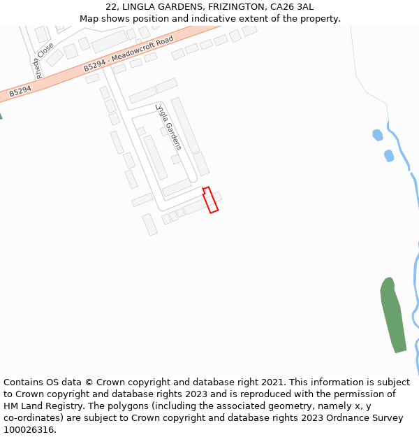 22, LINGLA GARDENS, FRIZINGTON, CA26 3AL: Location map and indicative extent of plot