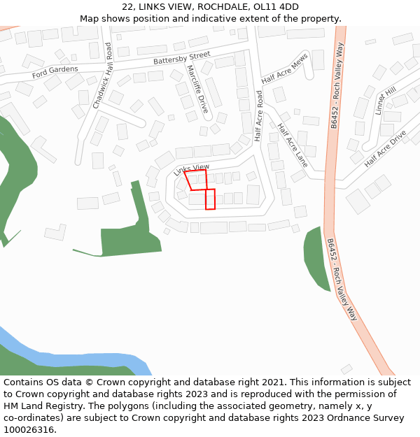 22, LINKS VIEW, ROCHDALE, OL11 4DD: Location map and indicative extent of plot