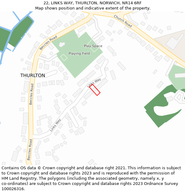22, LINKS WAY, THURLTON, NORWICH, NR14 6RF: Location map and indicative extent of plot