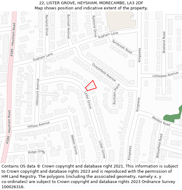 22, LISTER GROVE, HEYSHAM, MORECAMBE, LA3 2DF: Location map and indicative extent of plot