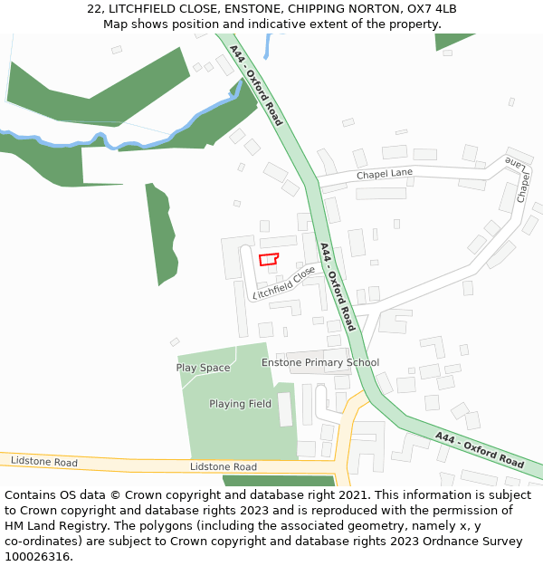 22, LITCHFIELD CLOSE, ENSTONE, CHIPPING NORTON, OX7 4LB: Location map and indicative extent of plot