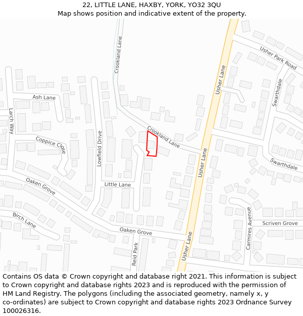 22, LITTLE LANE, HAXBY, YORK, YO32 3QU: Location map and indicative extent of plot