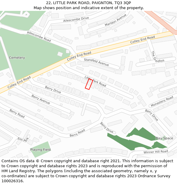 22, LITTLE PARK ROAD, PAIGNTON, TQ3 3QP: Location map and indicative extent of plot