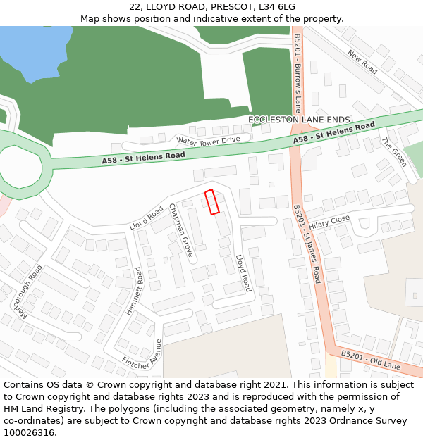 22, LLOYD ROAD, PRESCOT, L34 6LG: Location map and indicative extent of plot