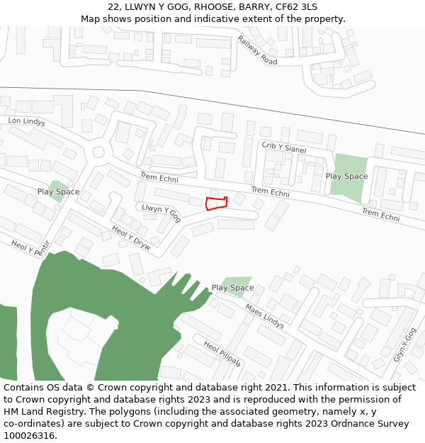 22, LLWYN Y GOG, RHOOSE, BARRY, CF62 3LS: Location map and indicative extent of plot