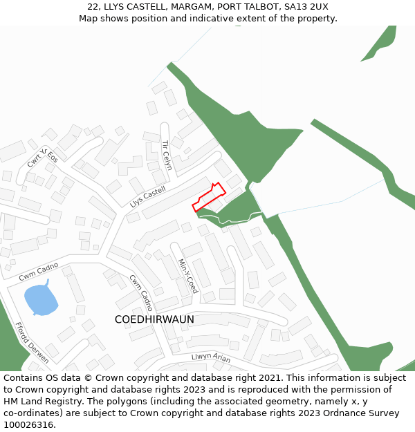 22, LLYS CASTELL, MARGAM, PORT TALBOT, SA13 2UX: Location map and indicative extent of plot