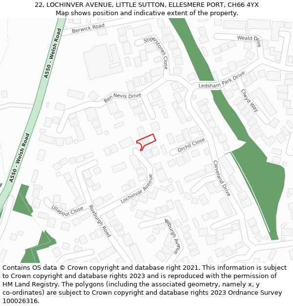 22, LOCHINVER AVENUE, LITTLE SUTTON, ELLESMERE PORT, CH66 4YX: Location map and indicative extent of plot