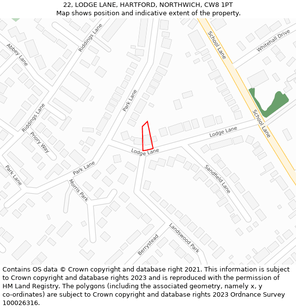 22, LODGE LANE, HARTFORD, NORTHWICH, CW8 1PT: Location map and indicative extent of plot