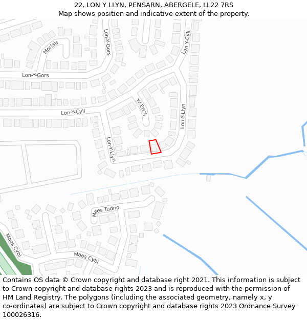 22, LON Y LLYN, PENSARN, ABERGELE, LL22 7RS: Location map and indicative extent of plot