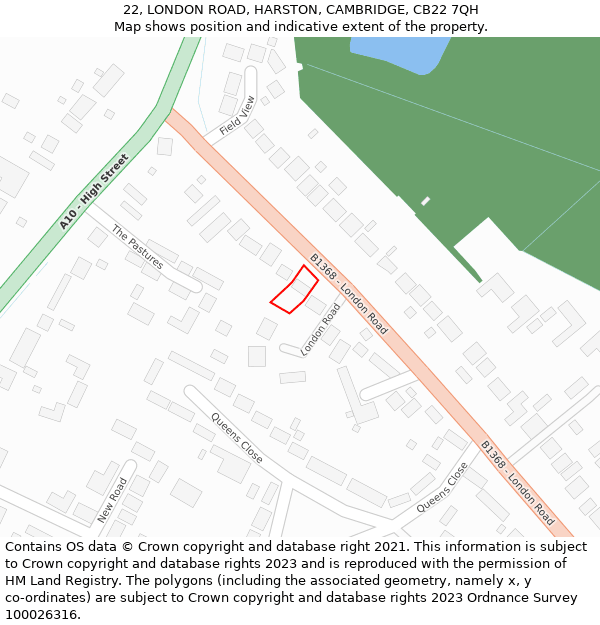 22, LONDON ROAD, HARSTON, CAMBRIDGE, CB22 7QH: Location map and indicative extent of plot