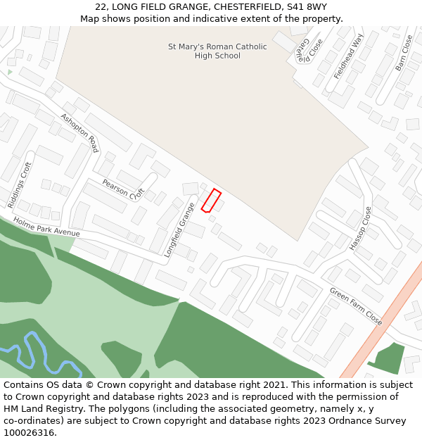 22, LONG FIELD GRANGE, CHESTERFIELD, S41 8WY: Location map and indicative extent of plot