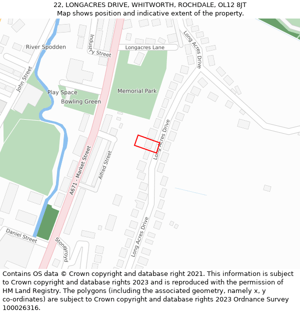 22, LONGACRES DRIVE, WHITWORTH, ROCHDALE, OL12 8JT: Location map and indicative extent of plot