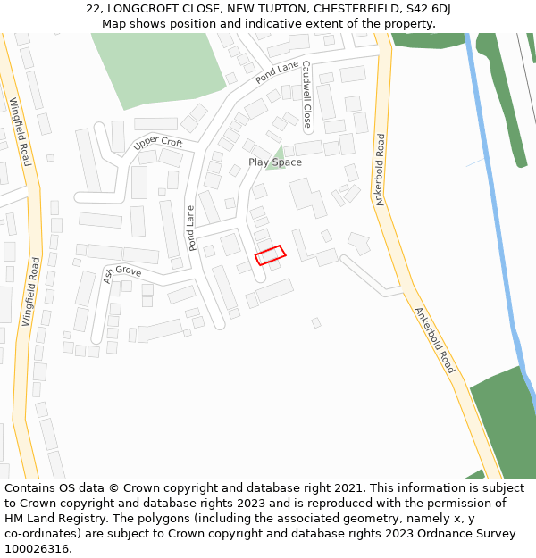 22, LONGCROFT CLOSE, NEW TUPTON, CHESTERFIELD, S42 6DJ: Location map and indicative extent of plot