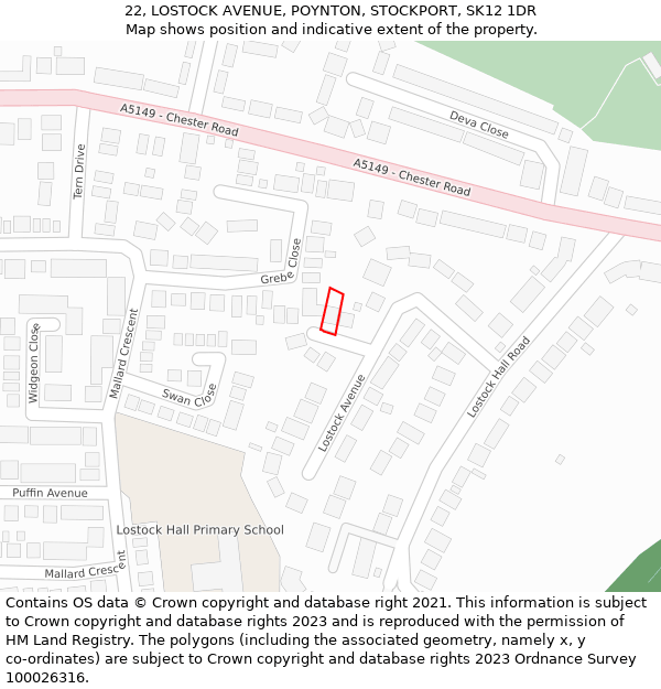 22, LOSTOCK AVENUE, POYNTON, STOCKPORT, SK12 1DR: Location map and indicative extent of plot