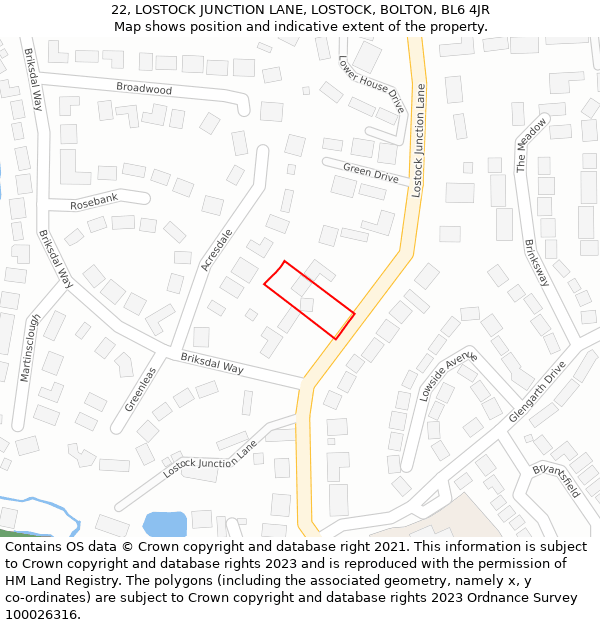 22, LOSTOCK JUNCTION LANE, LOSTOCK, BOLTON, BL6 4JR: Location map and indicative extent of plot