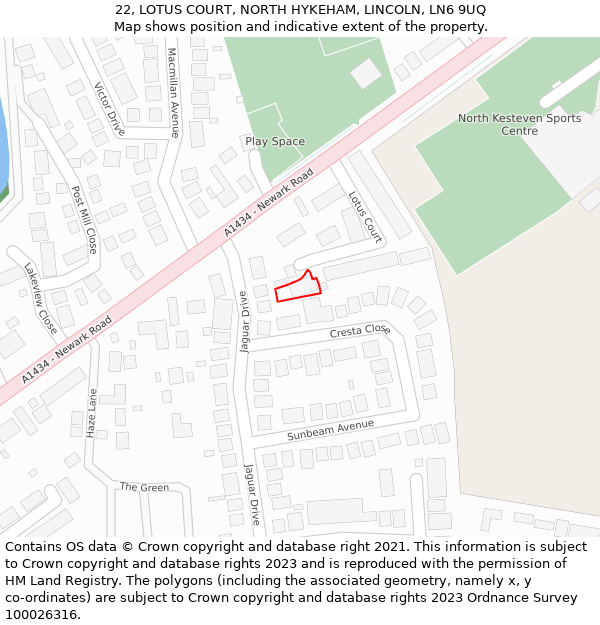 22, LOTUS COURT, NORTH HYKEHAM, LINCOLN, LN6 9UQ: Location map and indicative extent of plot