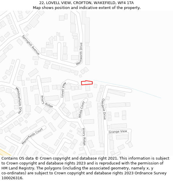 22, LOVELL VIEW, CROFTON, WAKEFIELD, WF4 1TA: Location map and indicative extent of plot